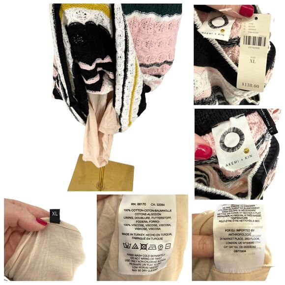 Anthro Akemi Kin Crochet Knit Dress XL April Sleeveless Striped Retro Fitted NWT - Picture 11 of 11